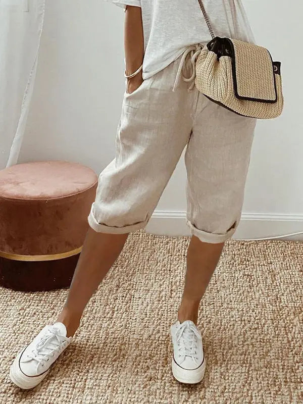 Blue Zone Planet | Scarlett's elastic casual cotton shorts with pockets kakaclo