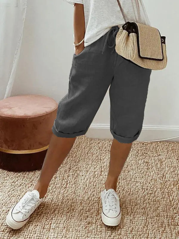 Blue Zone Planet | Scarlett's elastic casual cotton shorts with pockets kakaclo