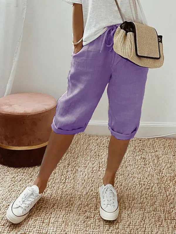 Blue Zone Planet | Scarlett's elastic casual cotton shorts with pockets kakaclo