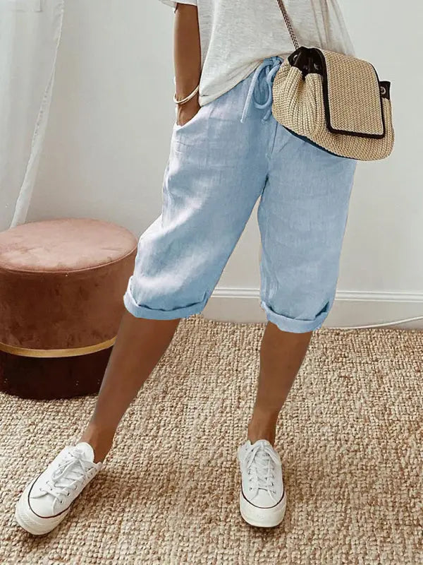 Blue Zone Planet | Scarlett's elastic casual cotton shorts with pockets kakaclo