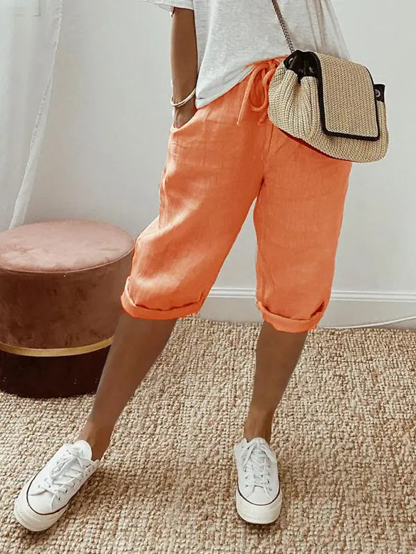 Blue Zone Planet | Scarlett's elastic casual cotton shorts with pockets kakaclo