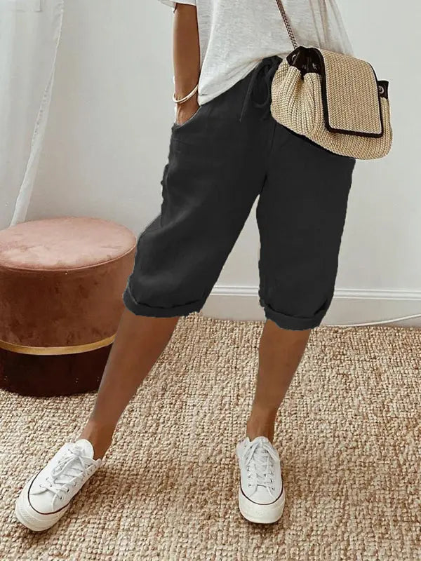 Blue Zone Planet | Scarlett's elastic casual cotton shorts with pockets kakaclo