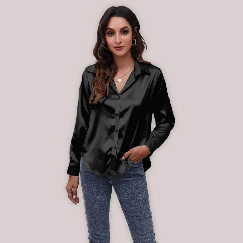 Blue Zone Planet | Seding shirt satin silk like long sleeved shirt BLUE ZONE PLANET