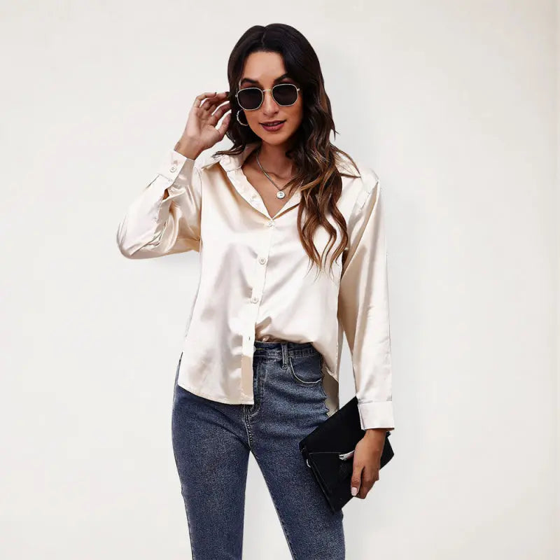 Blue Zone Planet | Seding shirt satin silk like long sleeved shirt BLUE ZONE PLANET