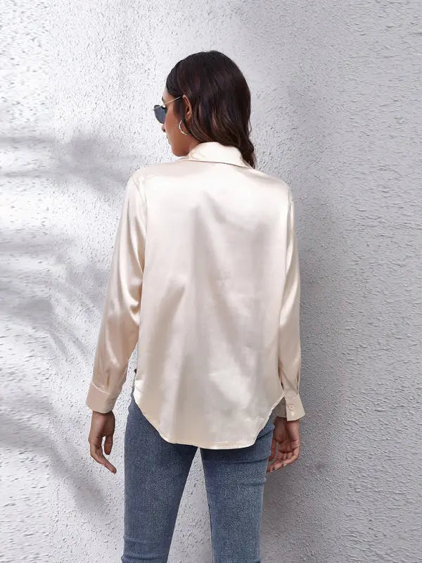 Blue Zone Planet | Seding shirt satin silk like long sleeved shirt BLUE ZONE PLANET