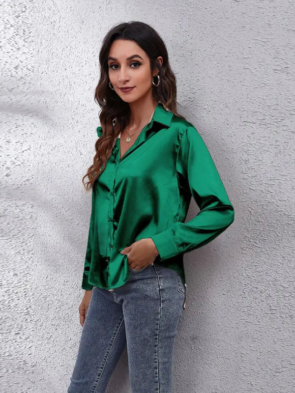 Blue Zone Planet | Seding shirt satin silk like long sleeved shirt BLUE ZONE PLANET
