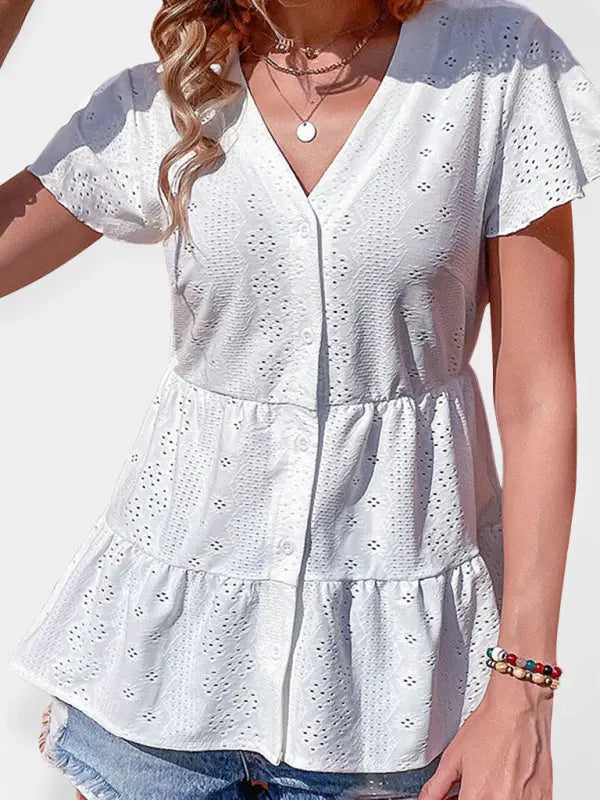 Blue Zone Planet | Serenity's Simple White Babydoll Shirt BLUE ZONE PLANET