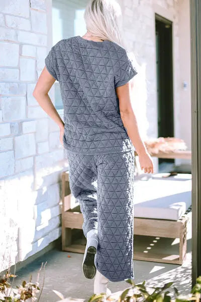Blue Zone Planet | Short Sleeve Top and Pocketed Pants Lounge Set BLUE ZONE PLANET