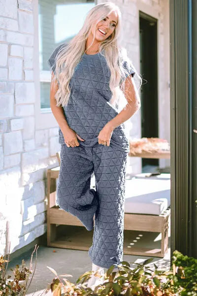 Blue Zone Planet | Short Sleeve Top and Pocketed Pants Lounge Set BLUE ZONE PLANET