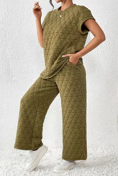 Blue Zone Planet | Short Sleeve Top and Pocketed Pants Lounge Set BLUE ZONE PLANET