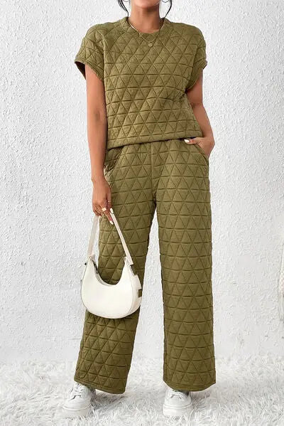 Blue Zone Planet | Short Sleeve Top and Pocketed Pants Lounge Set BLUE ZONE PLANET