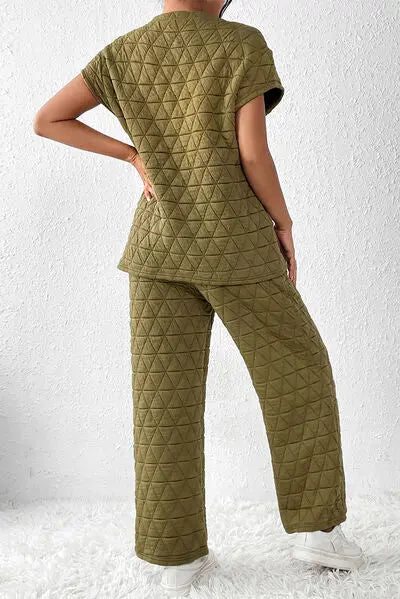 Blue Zone Planet | Short Sleeve Top and Pocketed Pants Lounge Set BLUE ZONE PLANET