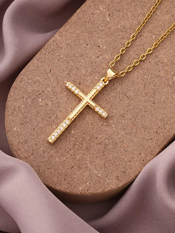 Blue Zone Planet |  Simple Cross Zirconia Pendant Pendant Necklace BLUE ZONE PLANET