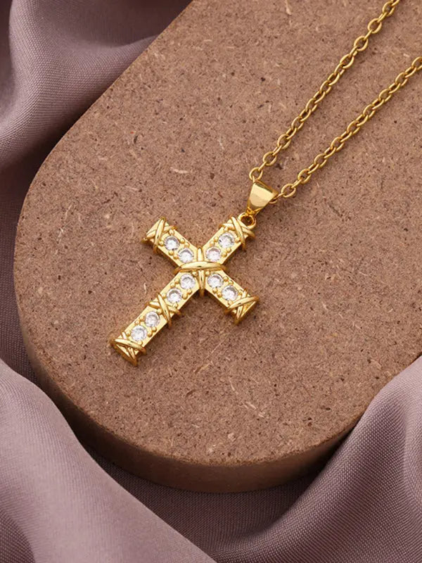 Blue Zone Planet |  Simple Cross Zirconia Pendant Pendant Necklace BLUE ZONE PLANET