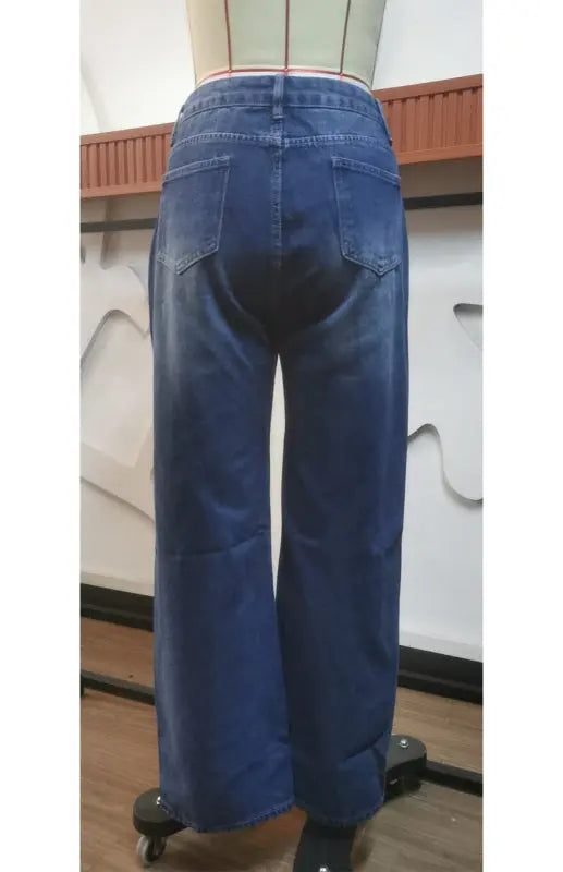 Blue Zone Planet | Skinny Straight Tube Washed Mid-Waist Jeans BLUE ZONE PLANET