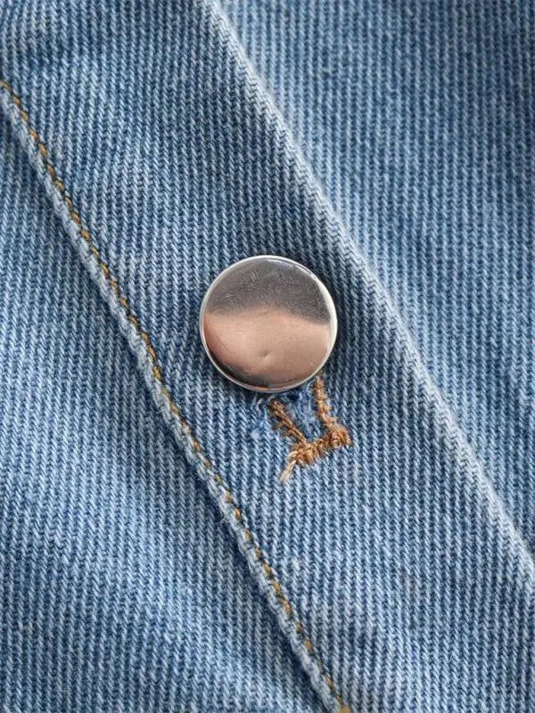 Blue Zone Planet | Solid Color Big Pocket Sleeveless Lapel Shirt Denim Top BLUE ZONE PLANET