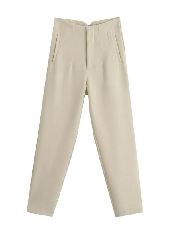 Blue Zone Planet | Solid Color High Waist Trousers Slim Pants BLUE ZONE PLANET