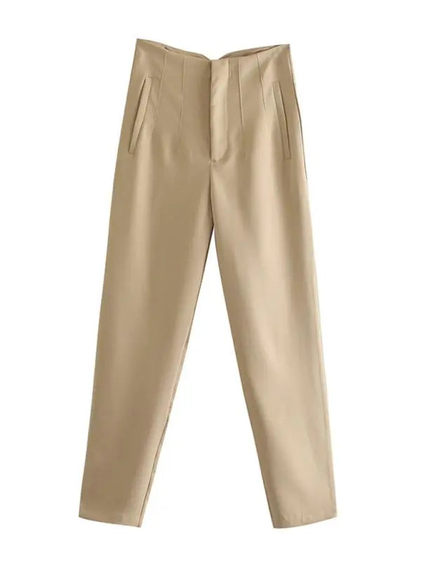 Blue Zone Planet | Solid Color High Waist Trousers Slim Pants BLUE ZONE PLANET