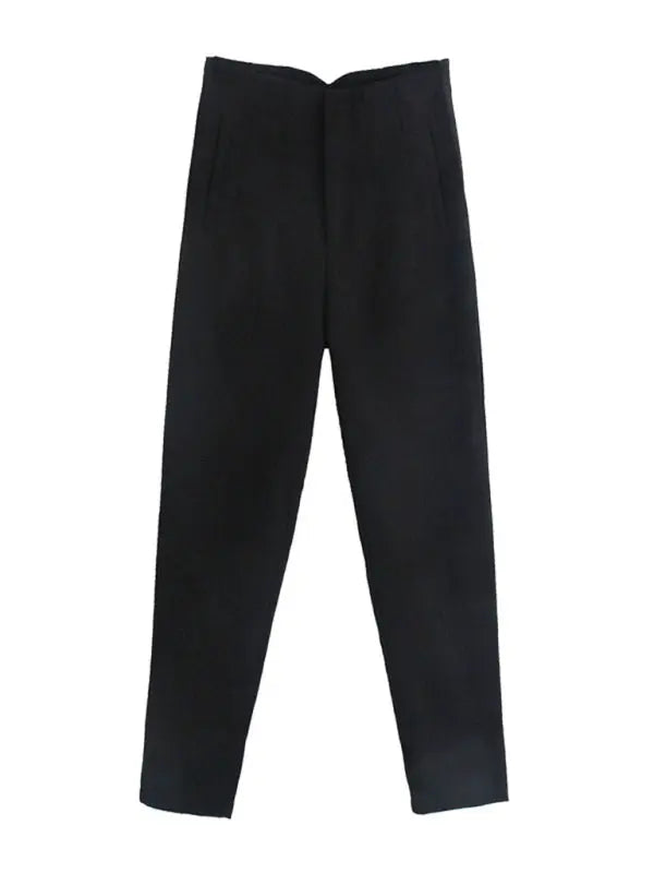 Blue Zone Planet | Solid Color High Waist Trousers Slim Pants BLUE ZONE PLANET