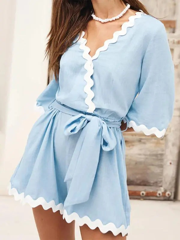 Blue Zone Planet |  Solid Color Simple Jumpsuit Shorts BLUE ZONE PLANET