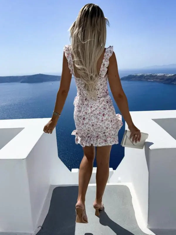 Blue Zone Planet |  Spring and summer fashion sexy new strap print waist dress kakaclo