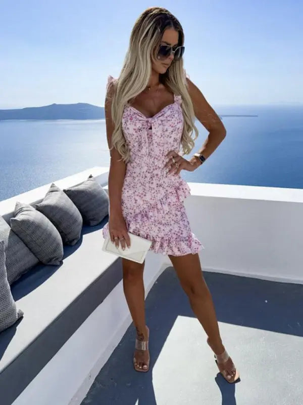 Blue Zone Planet | Spring and summer fashion sexy new strap print waist dress kakaclo