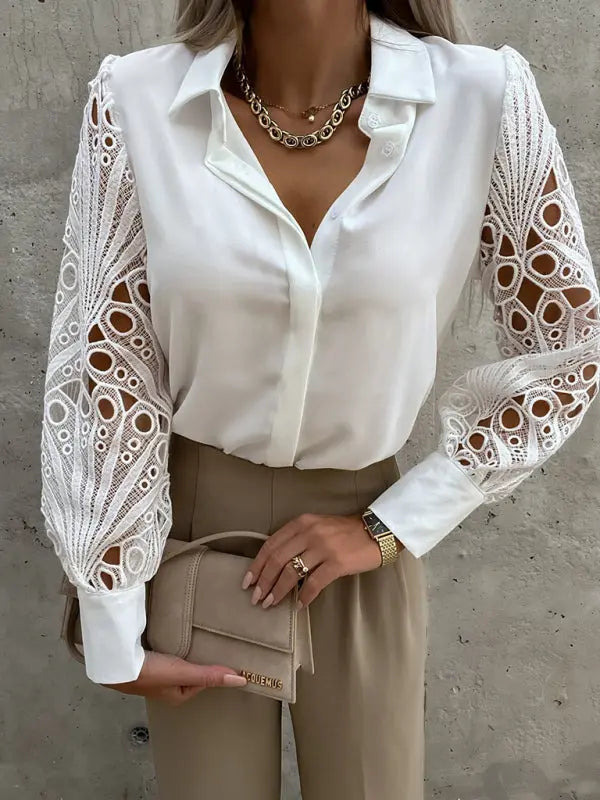 Blue Zone Planet | Spring and summer hot selling color lace stitching shirt shirt for women BLUE ZONE PLANET