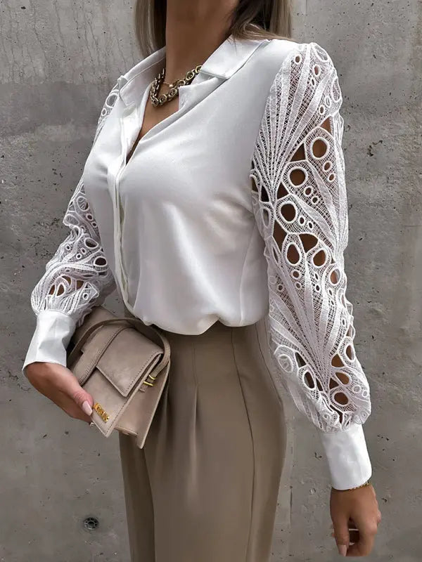 Blue Zone Planet | Spring and summer hot selling color lace stitching shirt shirt for women BLUE ZONE PLANET