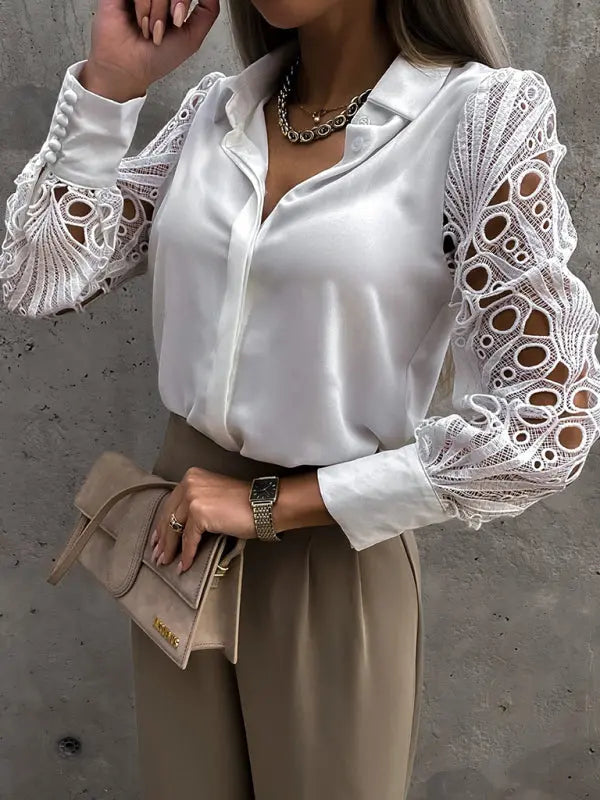 Blue Zone Planet | Spring and summer hot selling color lace stitching shirt shirt for women BLUE ZONE PLANET