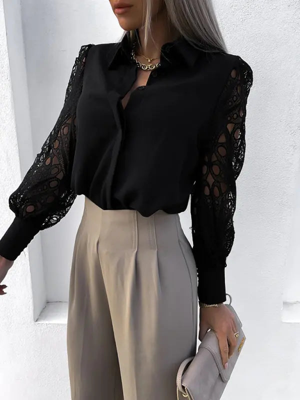 Blue Zone Planet | Spring and summer hot selling color lace stitching shirt shirt for women BLUE ZONE PLANET