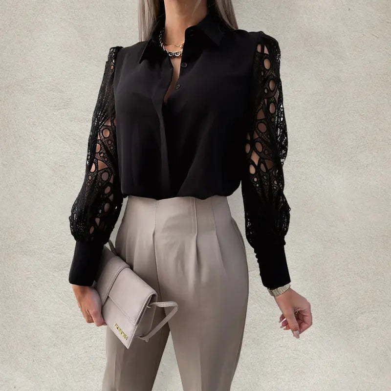 Blue Zone Planet | Spring and summer hot selling color lace stitching shirt shirt for women BLUE ZONE PLANET