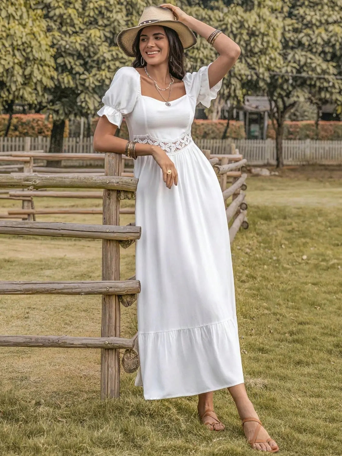 Blue Zone Planet | Square Neck Flounce Sleeve Midi Dress BLUE ZONE PLANET