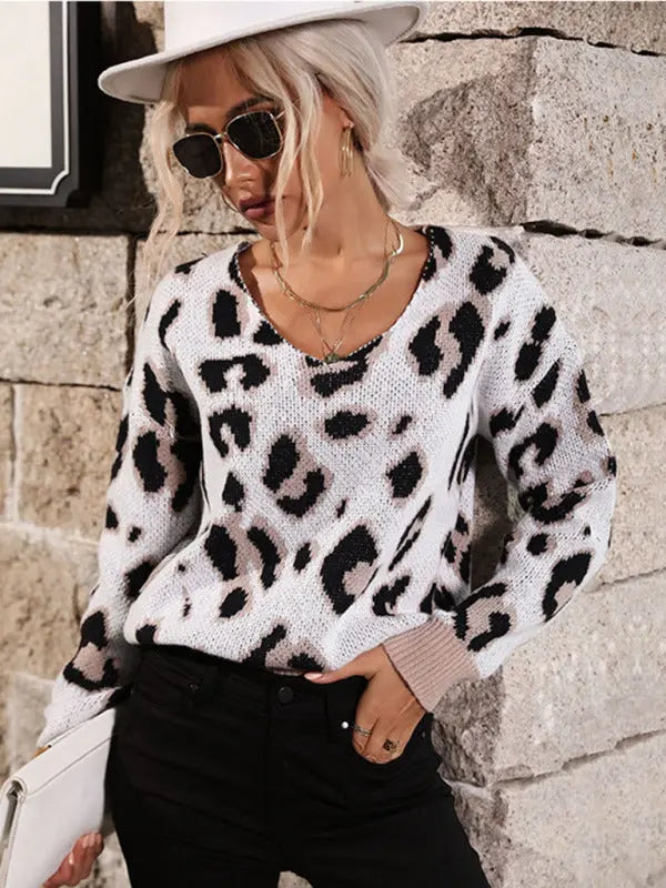 Blue Zone Planet | Stella's Long Sleeve Leopard V-Neck Sweater BLUE ZONE PLANET