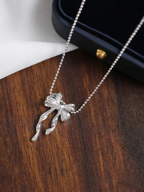 Blue Zone Planet | Sterling Silver Bow Ribbon Versatile Necklace BLUE ZONE PLANET