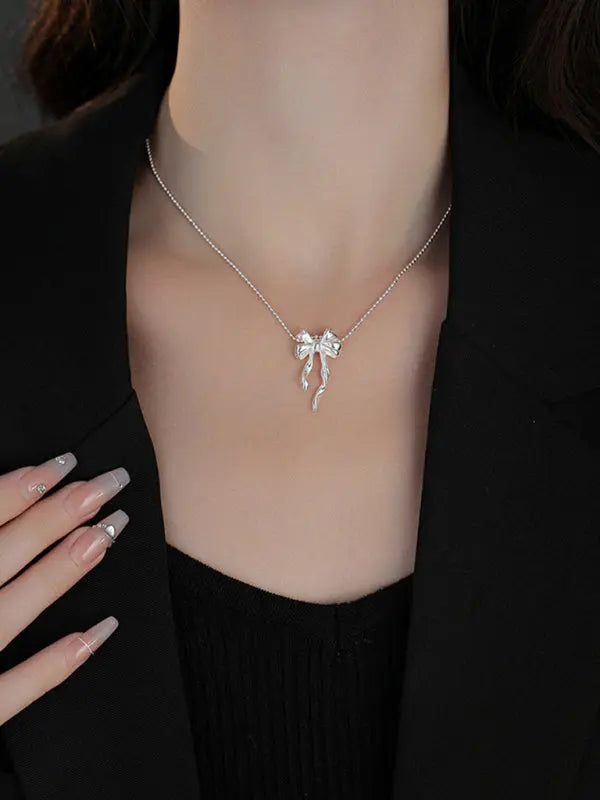 Blue Zone Planet | Sterling Silver Bow Ribbon Versatile Necklace BLUE ZONE PLANET
