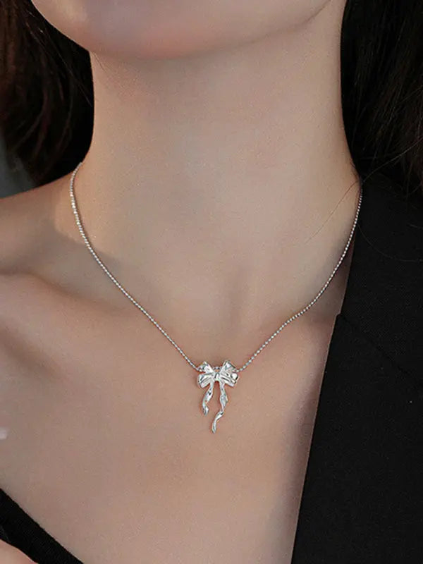 Blue Zone Planet | Sterling Silver Bow Ribbon Versatile Necklace BLUE ZONE PLANET