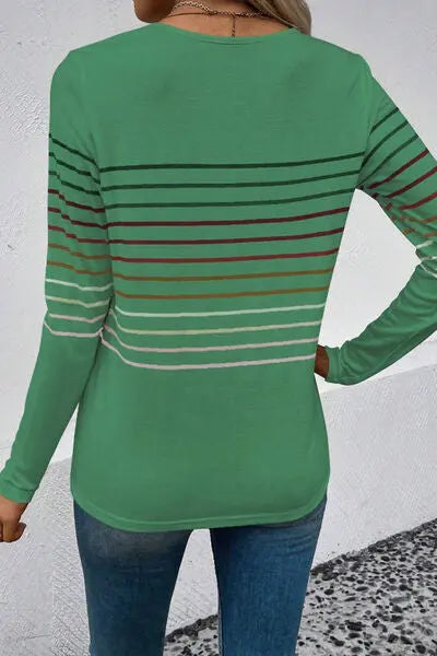 Blue Zone Planet | Striped Round Neck Long Sleeve T-Shirt BLUE ZONE PLANET