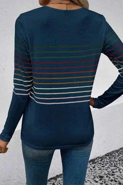 Blue Zone Planet | Striped Round Neck Long Sleeve T-Shirt BLUE ZONE PLANET