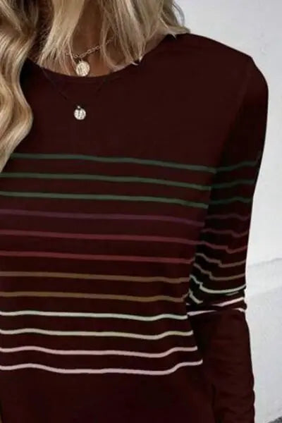 Blue Zone Planet | Striped Round Neck Long Sleeve T-Shirt BLUE ZONE PLANET