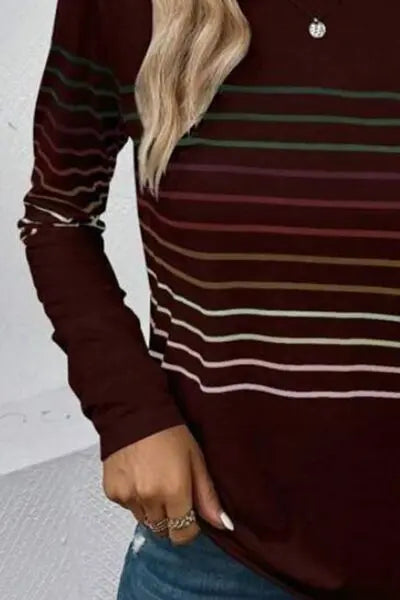 Blue Zone Planet | Striped Round Neck Long Sleeve T-Shirt BLUE ZONE PLANET