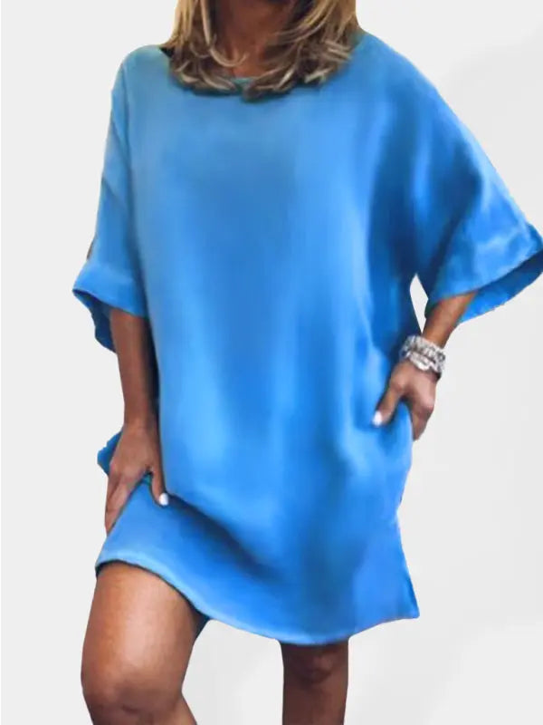 Blue Zone Planet | Summer cotton linen solid color hem slit dress BLUE ZONE PLANET