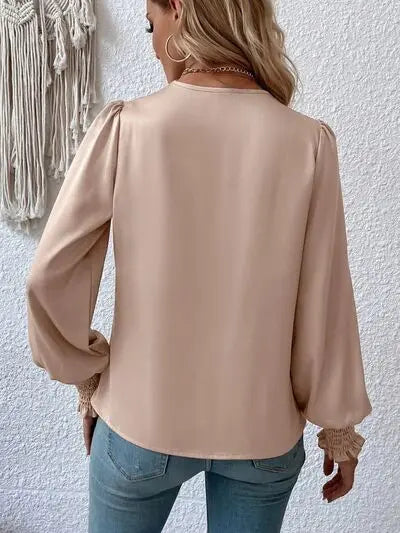 Blue Zone Planet | Surplice Smocked Lantern Sleeve Blouse BLUE ZONE PLANET