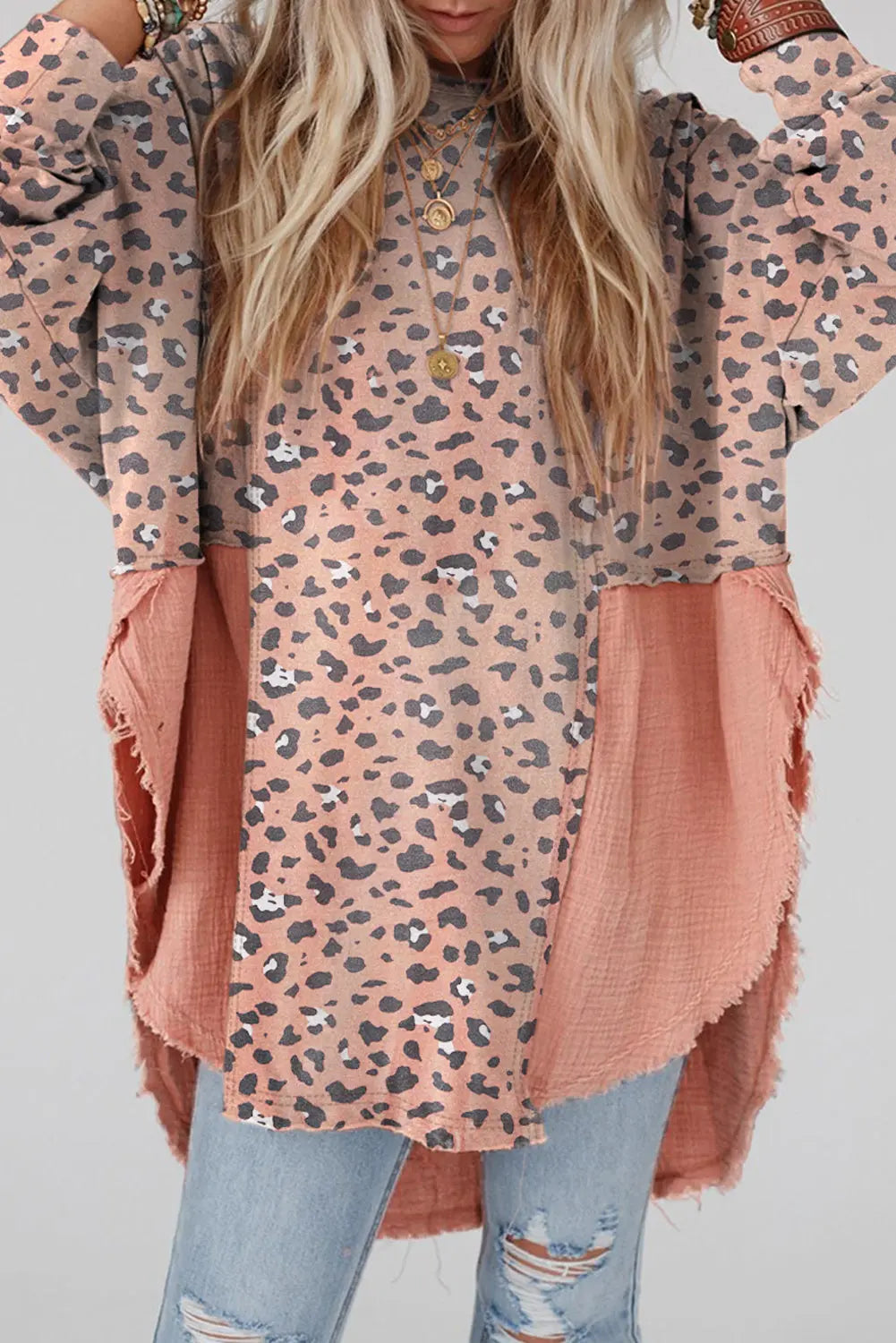 Blue Zone Planet | Textured Leopard Dropped Shoulder Blouse BLUE ZONE PLANET