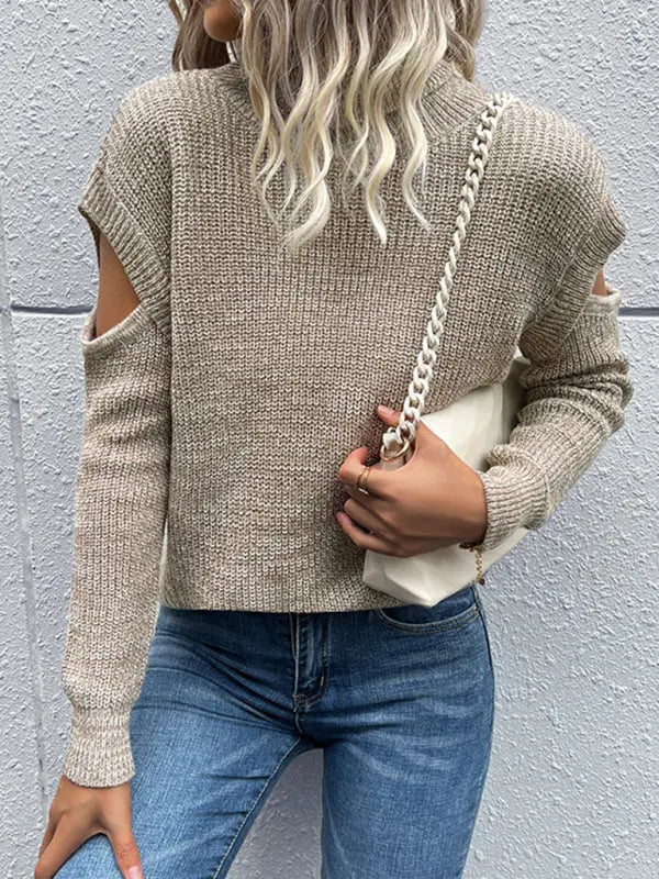 Blue Zone Planet | Turtleneck Long Sleeve Solid Color Cutout Off Shoulder Sweater BLUE ZONE PLANET