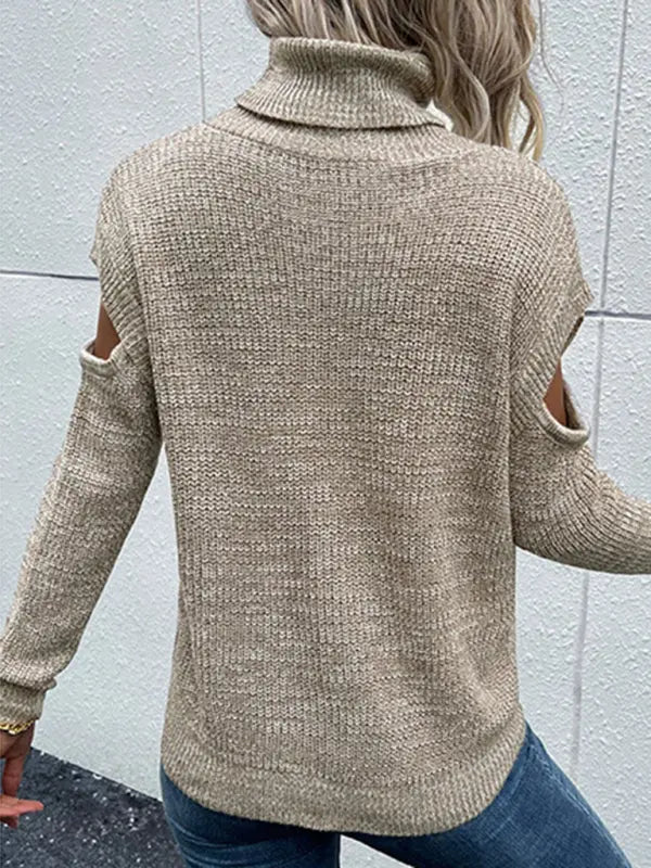 Blue Zone Planet | Turtleneck Long Sleeve Solid Color Cutout Off Shoulder Sweater BLUE ZONE PLANET
