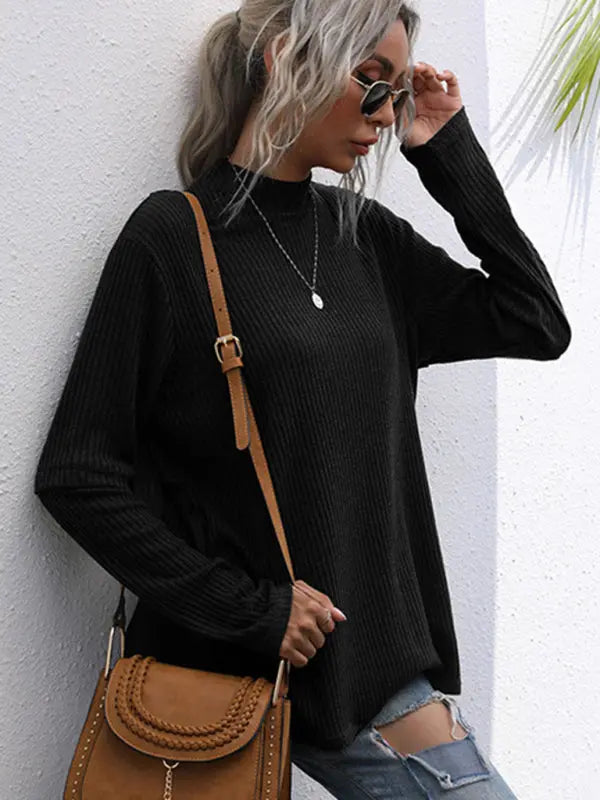 Blue Zone Planet | Turtleneck Top Solid Color Long Sleeve Loose Bottoming Knit Sweater BLUE ZONE PLANET