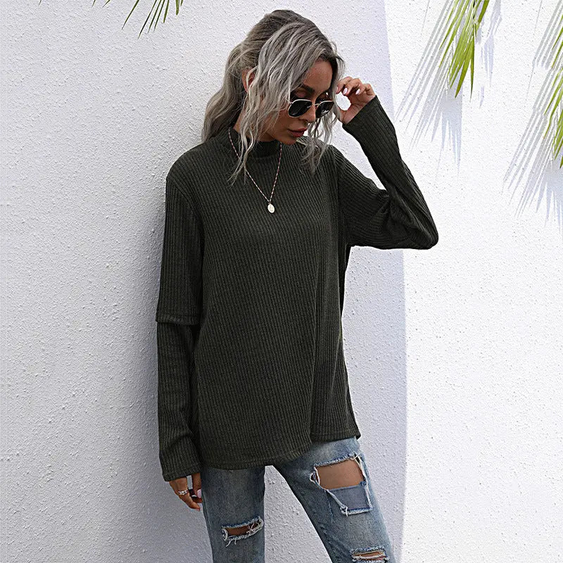 Blue Zone Planet | Turtleneck Top Solid Color Long Sleeve Loose Bottoming Knit Sweater BLUE ZONE PLANET