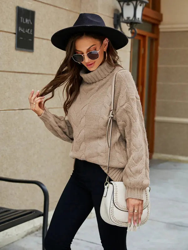 Blue Zone Planet | Turtleneck Twist Bell Sleeve Sweater BLUE ZONE PLANET