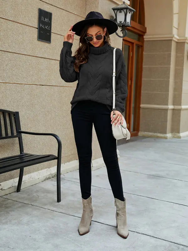 Blue Zone Planet | Turtleneck Twist Bell Sleeve Sweater BLUE ZONE PLANET