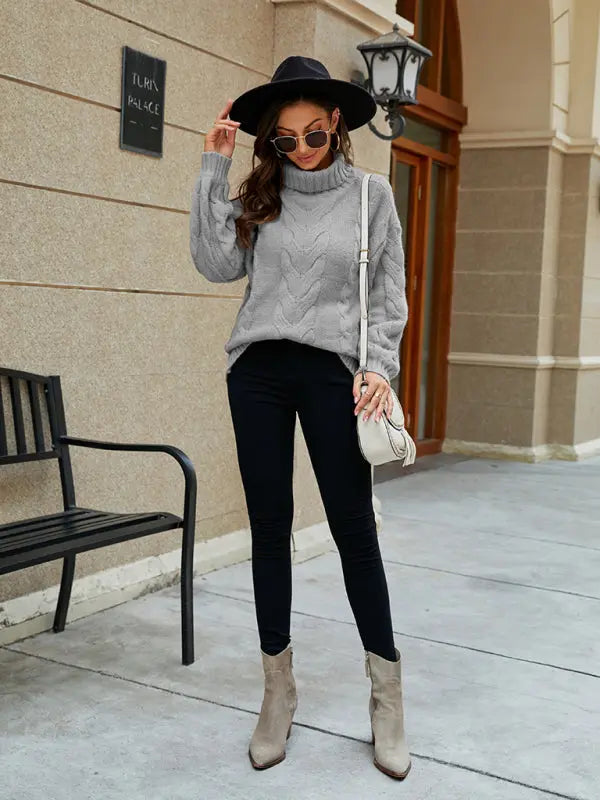 Blue Zone Planet | Turtleneck Twist Bell Sleeve Sweater BLUE ZONE PLANET